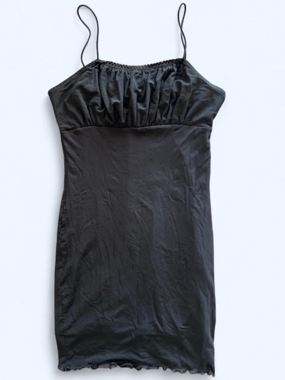 Forever 21 Womens Black Satin Ruffle Whimsigoth Babydoll Strap Mini Dress Medium